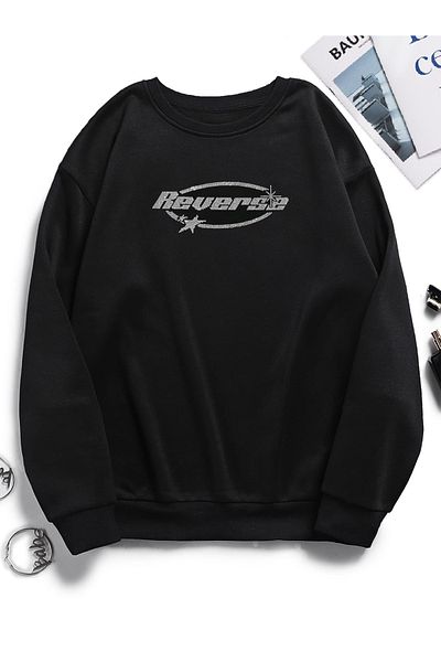 Bozz&Bozz Collection Unisex Oversize Crew Neck Crystal Stone Printed Basic Hoodie Sweatshirt