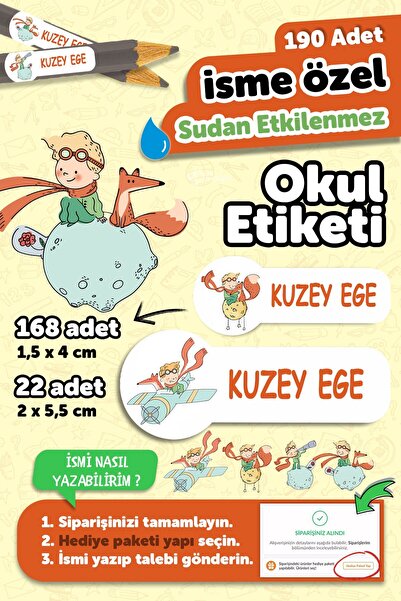 MSticker Okul Etiketi Kalem Defter isimli Etiket Isim Yazılabilen Küçük Prens...