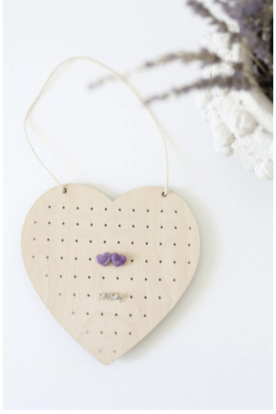 KLES Decorative Heart Earring Organizer, Wooden Jewelry Organizer, Organizer for Hanging Jewelry