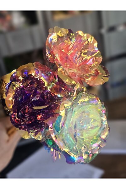yapay çiçek evi 3 ADET PEMBE-BEYAZ-MOR] HOLOGRAMLI SONSUZLUK GÜLÜ DEKOR ÖZEL ...