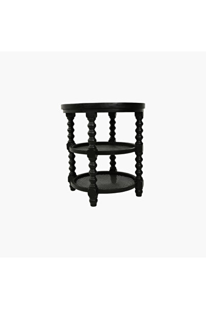 JASMIN CONCEPTS 3 Katlı Yan Sehpa Ahşap Rattan Siyah 60X60X64 cm