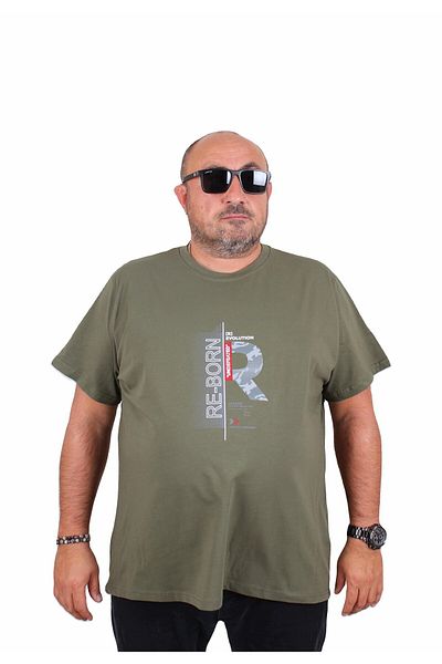 Starbattal Men's Plus Size Crew Neck T-Shirt Re-Born 25185 Khaki
