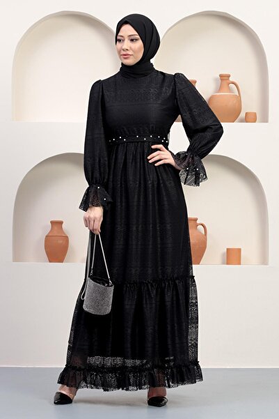 Missvalle Βραδινό φόρεμα με δαντέλα με λεπτομέρεια μαργαριταριού μαύρο 12239