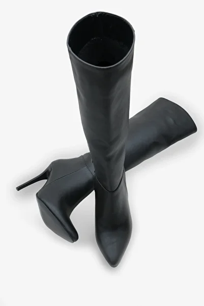 LOJO Women's Pointed Toe Heeled Side Zipper Daily Boots Masi Black