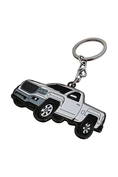 Generic Premium White and Black Pickup Truck Metal Keychain with Car Design