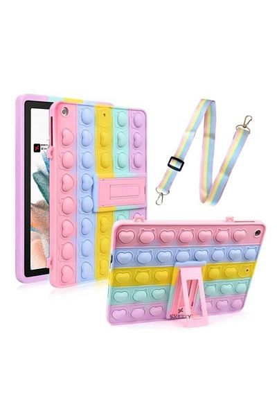 Sneezy Samsung Galaxy Tab A9 Plus X210 11 Inch Compatible Glow Patterned Popit Tablet Case with Stand and Strap
