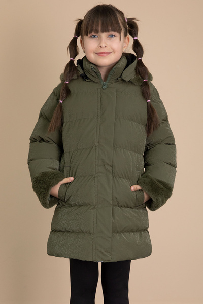 Cansın Mini Pink Sleeve Fur Detailed Girls' Hooded Puffer Coat with Wool Inside 21329