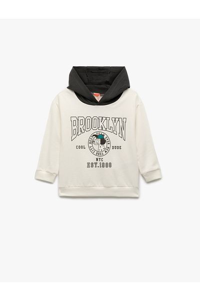 Koton Cotton Hooded Long Sleeve Printed Hooded Sweatshirt