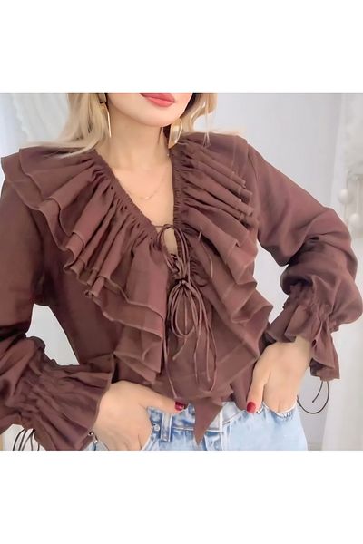 DİMA Long Sleeve Blouse with Ruffle Collar and Sleeves
