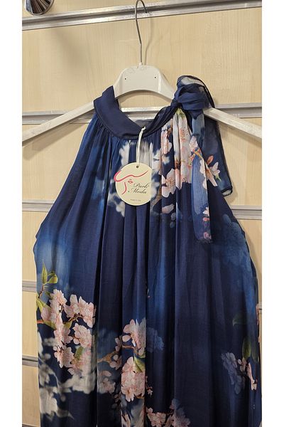 Park Moda Italian Silk Dress Halter Neck Floral Pattern