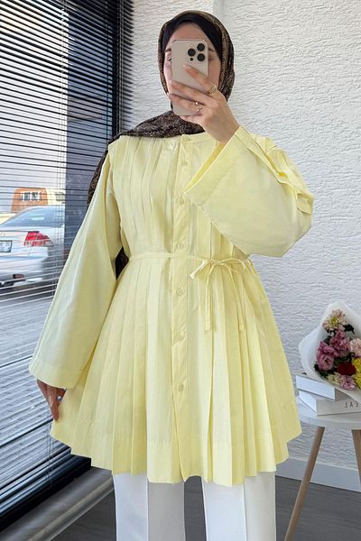 MELEK ARAZ Poplin Tunic with Flange Sleeve Detail – Yellow