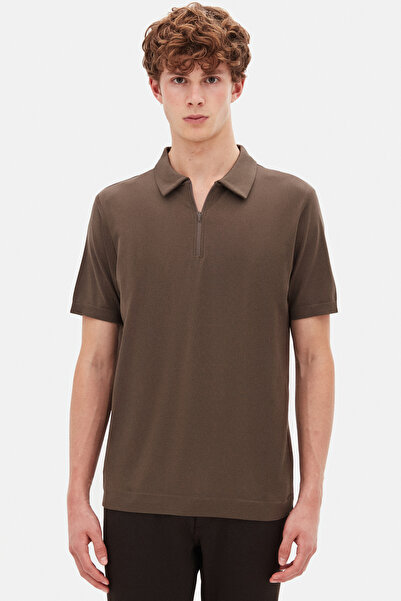 Tween Slim Fit Vizon Yarım Fermuarlı Polo Yaka Yazlık T-Shirt