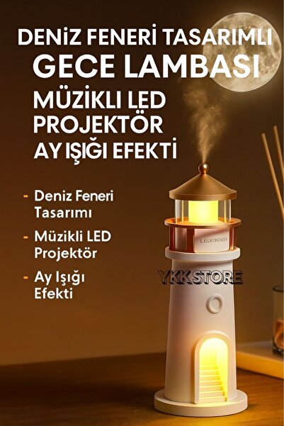YKK Store Ay Işığı Efektli Müzikli Deniz Feneri LED Projektör Dekoratif Gece Lambası