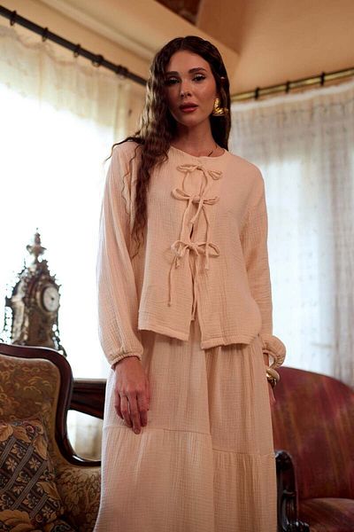 Ceylan Otantik Cream Muslin 3 Bow Blouse