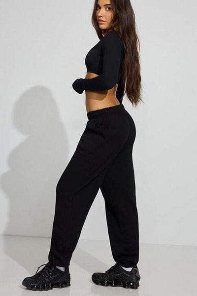 Madmext Black Cuffed Pocket Women's Sweatpants Mg2540