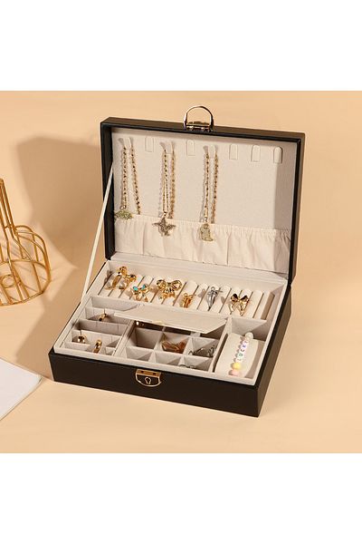Arzu Güzel Cosmetics Leather Finish Multi Compartment Jewelry and Watch Organizing Box - Stylish and Lockable Jewelry Organizer