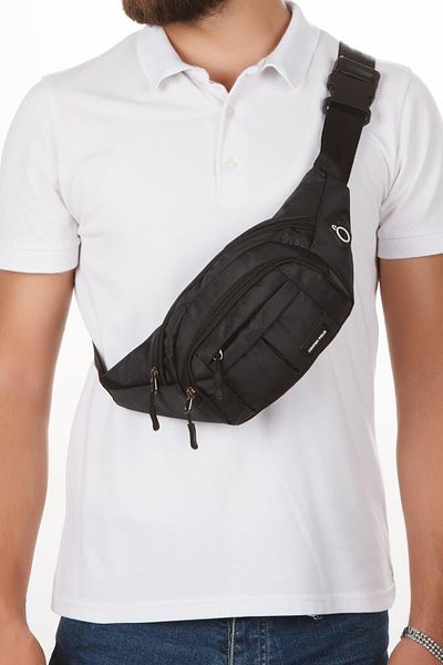 Newish Men's Black White Fabric Crossbody Crossbody Chest Shoulder and Waist Bag with USB Headphone Output