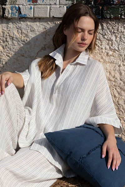 JOJOMIA Larin Short Sleeve Women's Shirt Denim Striped