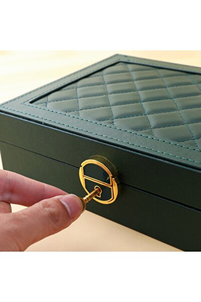 Arzu Güzel Cosmetics Leather Finish Multi Compartment Jewelry and Watch Organizing Box - Stylish and Lockable Jewelry Organizer