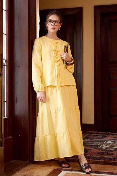 Ceylan Otantik Lemon Yellow Muslin Layer Skirt