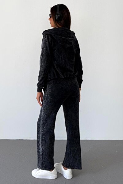 FashionForYou SHIRA sequin tracksuit, loose pants and zip-up hoodie, Black, XL