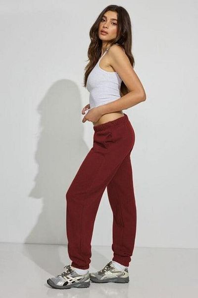 Madmext Burgundy Cuffed Cuff Pocket Women's Sweatpants Mg2540