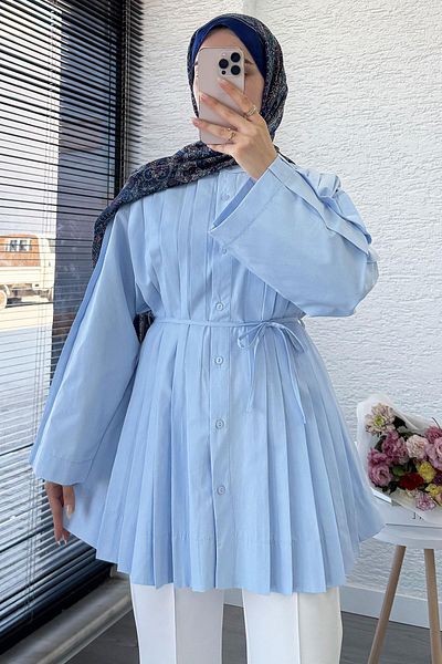 MELEK ARAZ Poplin Tunic with Flange Sleeve Detail – Blue