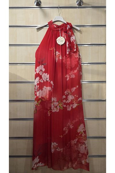 Park Moda Italian Silk Dress Halter Neck Floral Pattern