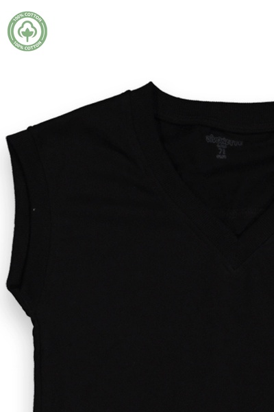 Divonette Kız Çocuk Siyah Süveter Kaşkorse V Yakalı Kolsuz Triko