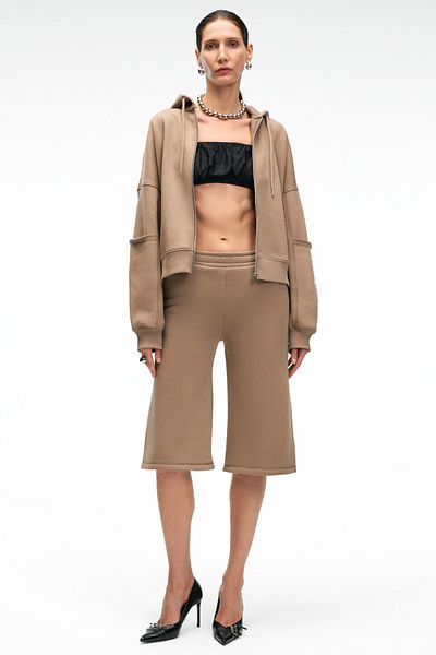 GRIMELANGE Elpihra Women's Oversize Elastic Waist Double Pocket Mink Shorts & Bermuda