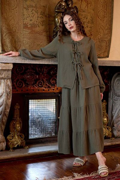 Ceylan Otantik Khaki Muslin Fold Skirt