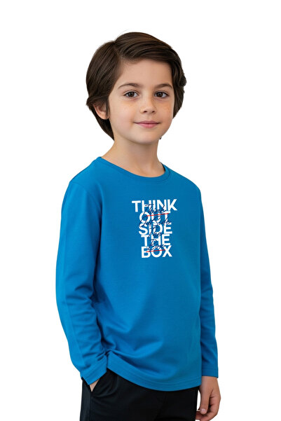 panios kids Прямий круглий комір THINK OUT ДЕТАЛЬНИЙ ПРИНТ ЧОЛОВІЧИЙ СВІТШОРТ