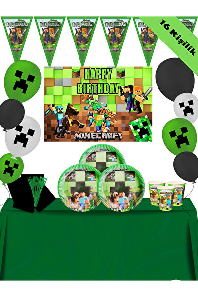 snowparty MiNecRaFt Afişli 16 Kişilik Doğum Günü Seti
