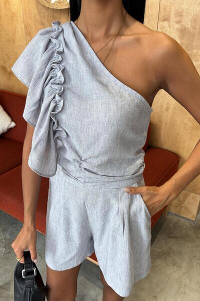 Lijuri One Shoulder and Ruffle Detail Linen Suit 10158 R5-J-K3