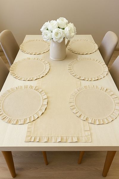 White Alamode Ruffle Runner and American Service Set 7 Piece Set