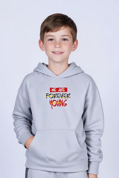 panios kids Boy's Sweatshirt with Hooded Kangaroo Pocket Foreever Printed Details