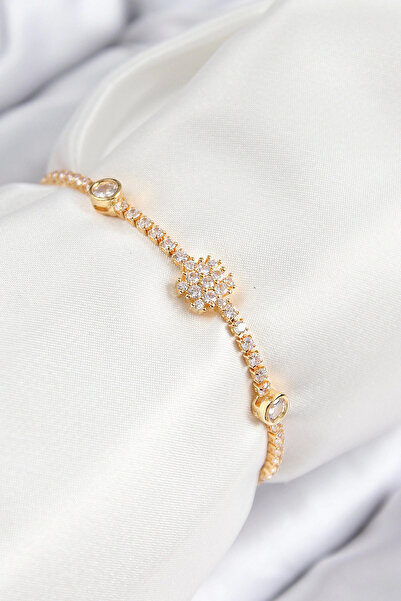 Belle Fusion سوار نسائي من الذهب اللون مع مصعد نموذج ندفة الثلج من الزركون ال...