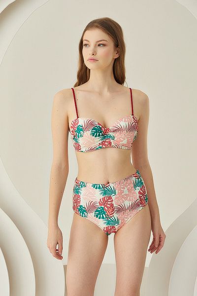NBB Colorful Soft Tropical Strapless High Waist Bikini Set