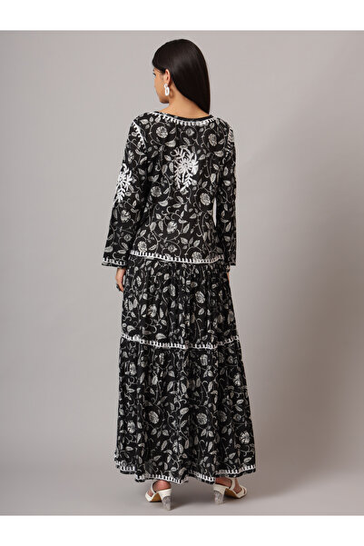alaya Hand Embroidered Lucknowi Chikankari Printed Mulmul Cotton Jalabiya-AL3698