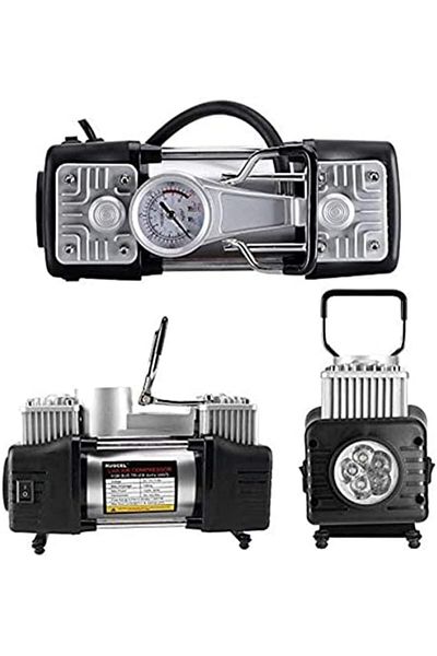 CFT Portable Double Cylinder Air Compressor Tire Inflator with LED Flashlight, 12V Compact Air Pump,