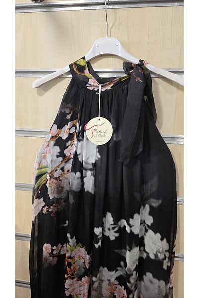 Park Moda Italian Silk Dress Halter Neck Floral Pattern