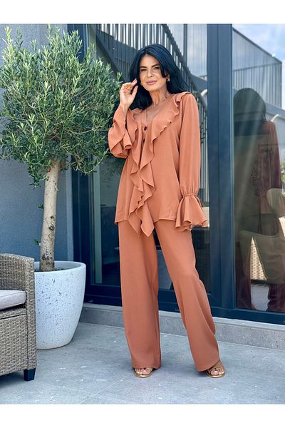 RAMONA BADESCU EXCLUSIVE Two-Piece Suit with Ruffles and Wide Leg Pants