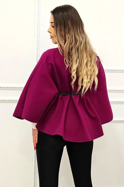 FashionForYou Amalia poncho coat, belt included and flared cut, Purple, S/M