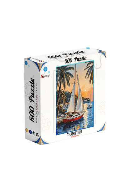 Soi Craft 500 Parça Puzzle Yelkenli Tekne ve Palmiyeler Günbatımı Deniz Manza...