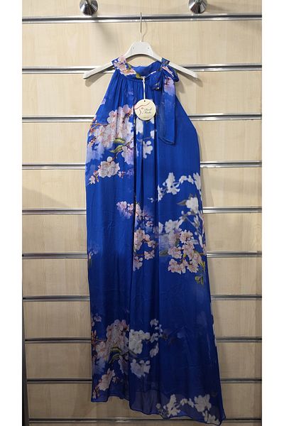 Park Moda Italian Silk Dress Halter Neck Floral Pattern
