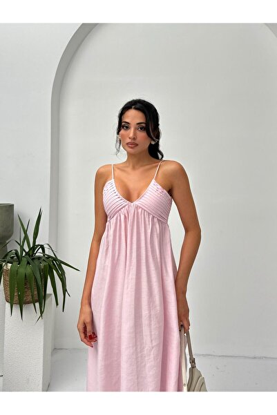 Serica Moda Μίντι φόρεμα με ροζ λεπτό λουράκι