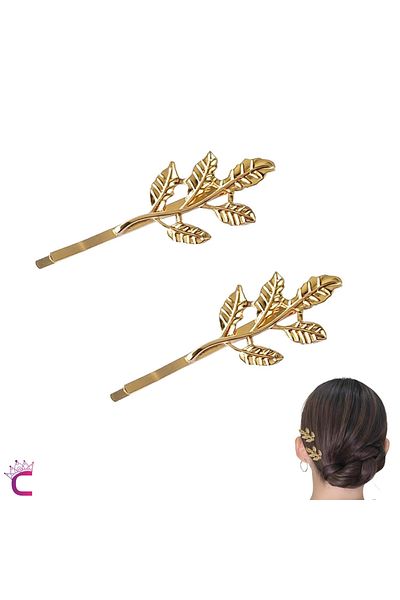 Cinderella 2-Piece Branch Leaf Design Gold Metal Wire Buckle 6cm- Clip Side Hairpin Wedding Wedding Bridal Accessory