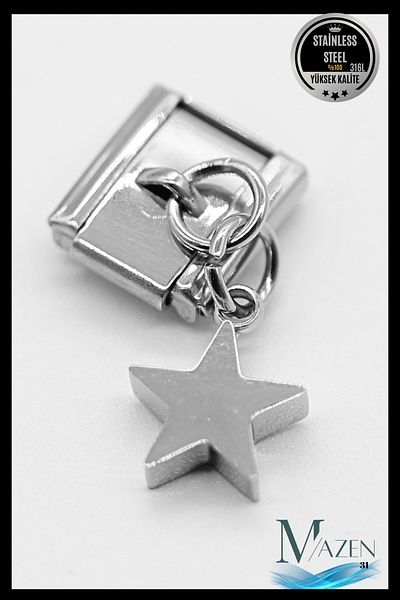 MAZEN Steel Star Dangle Charm |   Italian Bracelet Compatible |   Italian Charm Women's Jewelry Accessory