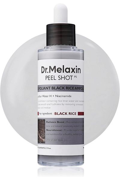 Dr.Melaxin Peel Shot Glow Black Rice Peeling Ampoule, Soft Exfoliating Face and Body Scrub Dead Skin