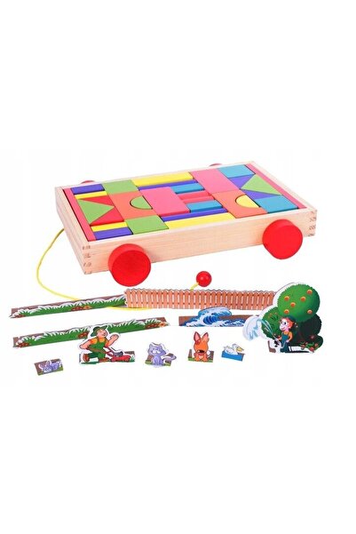 OEM Wooden Stroller Toy with Colorful Construction Blocks 30 Elements, Multicolor